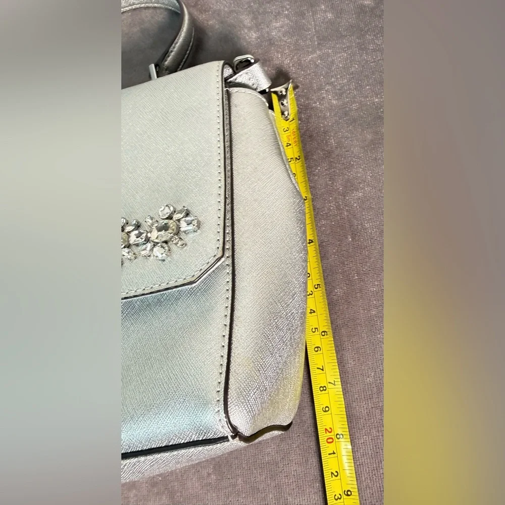 Michael Kors satchel crossbody Saffiano leather metallic silver crystal floral - Picture 14 of 16
